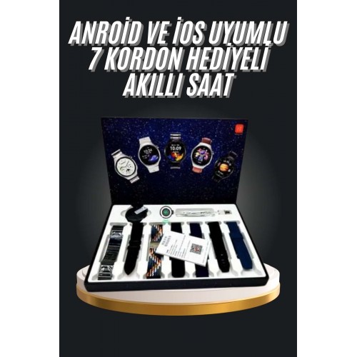 7 Kordonlu Akıllı Saat Siyah Kasa Dokunmatik Ekran Uyku ve Sağlık Takibi