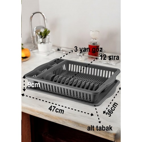 Turk Bulaşık Durulama Sepeti Tabaklık Bulaşık Kurutmalık GRİ Alessi