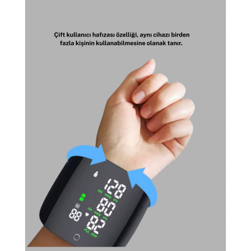 Bilekten Ölçüm Dijital Tansiyon Aleti – Renkli Risk Göstergeli ve Aritmi Uyarılı
