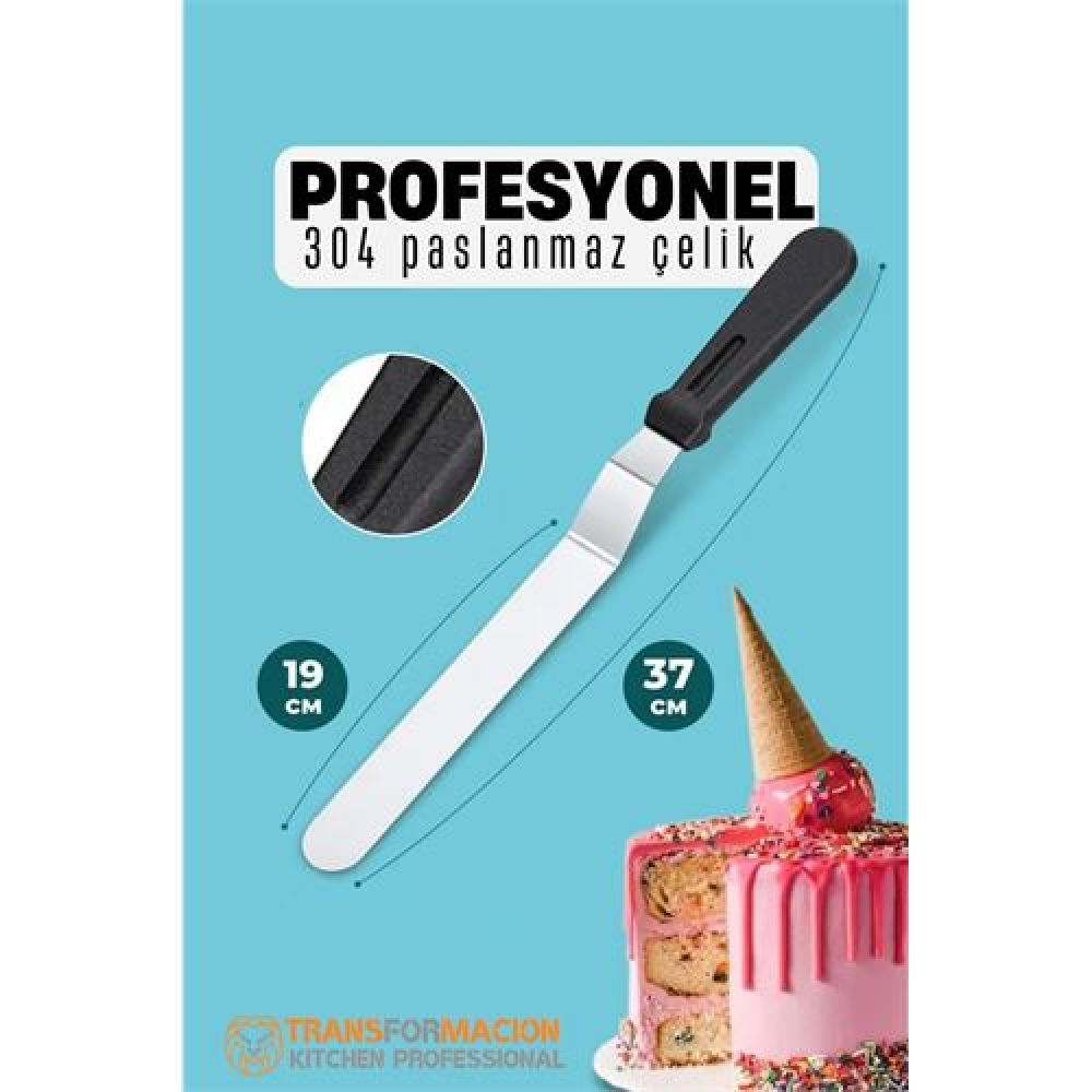 HSNET Pasta Spatulası Profesyonel 304 Paslanmaz Çelik 37 Cm