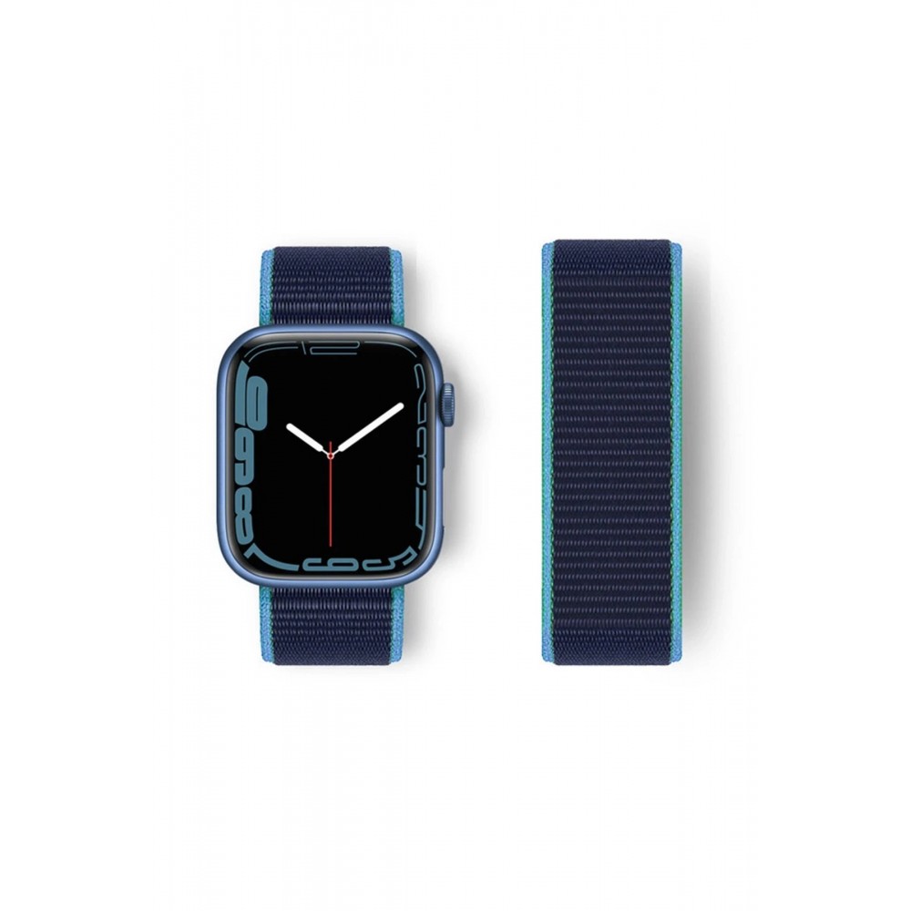 Apple Watch 38mm Hasırlı Cırtcırtlı Kordon - Mavi-Lacivert-(5796)
