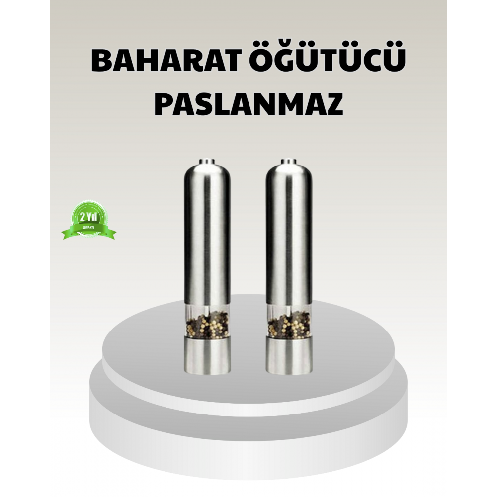 Elektrikli Tuz Karabiber Değirmeni – Çiftli Set Paslanmaz Gövde LED Işıklı ve Ayarlanabilir Öğütme
