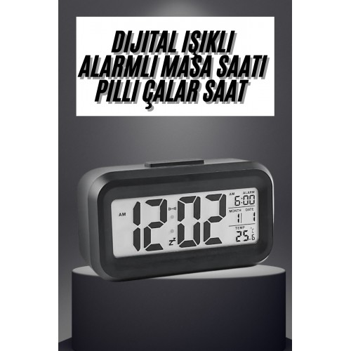 Gece Dijital Masa Saati Dijital Alarmlı Led Ekran Pilli Çalar Saat