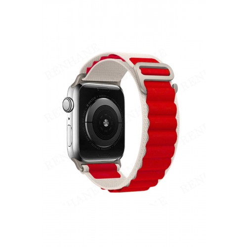 Apple Watch 42mm Mountain Kordon - Beyaz-Kırmızı-(5796)