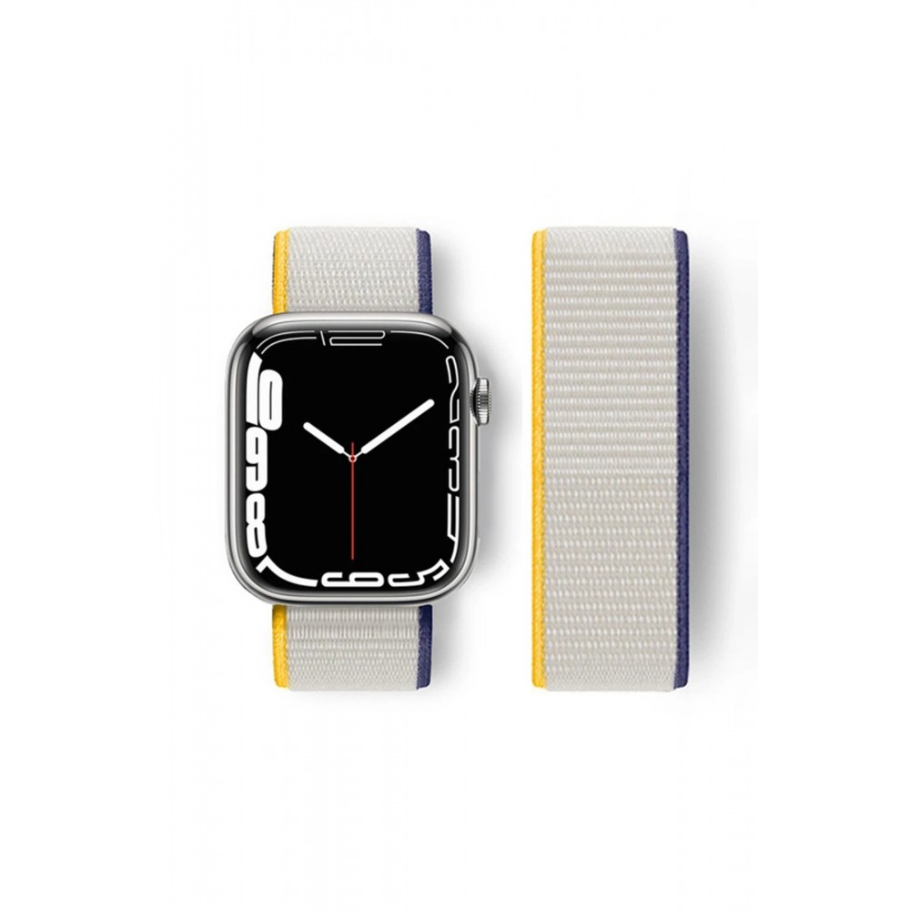 Apple Watch 38mm Hasırlı Cırtcırtlı Kordon - Sarı-Beyaz-(5796)