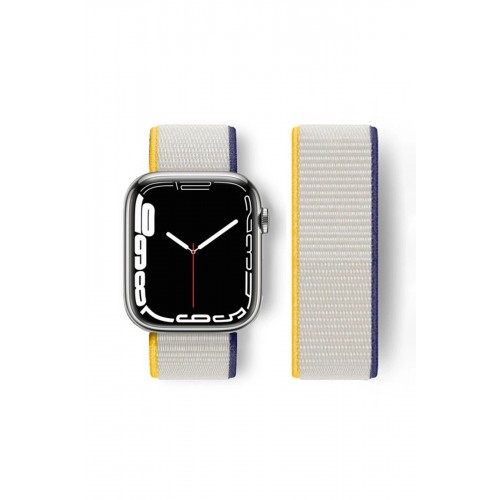 Apple Watch 38mm Hasırlı Cırtcırtlı Kordon - Sarı-Beyaz-(5796) Apple Watch 38mm Hasırlı Cırtcırtlı Kordon - Sarı-Beyaz-(5796)