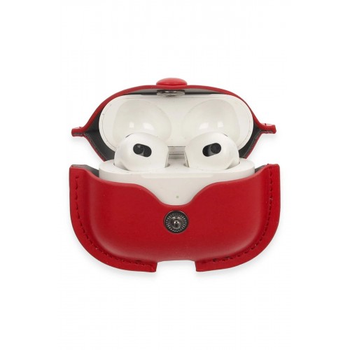 Airpods 3 (3.nesil) Çanta Deri Kılıf - Kırmızı-(5796)
