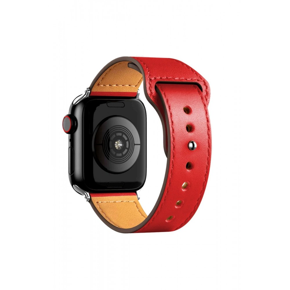 Apple Watch 42mm KR415 Luaz Deri Kordon - Kırmızı-(5796)