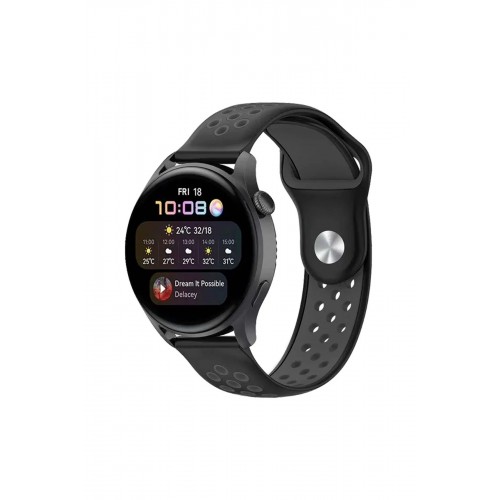 Watch 20mm Spor Delikli Kordon - Siyah-Füme-(5796)