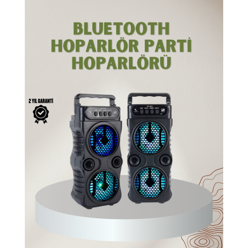 1200 mAh Şarjlı LED Işıklı Bluetooth Hoparlör – FM Radyolu Hafıza Kart Destekli