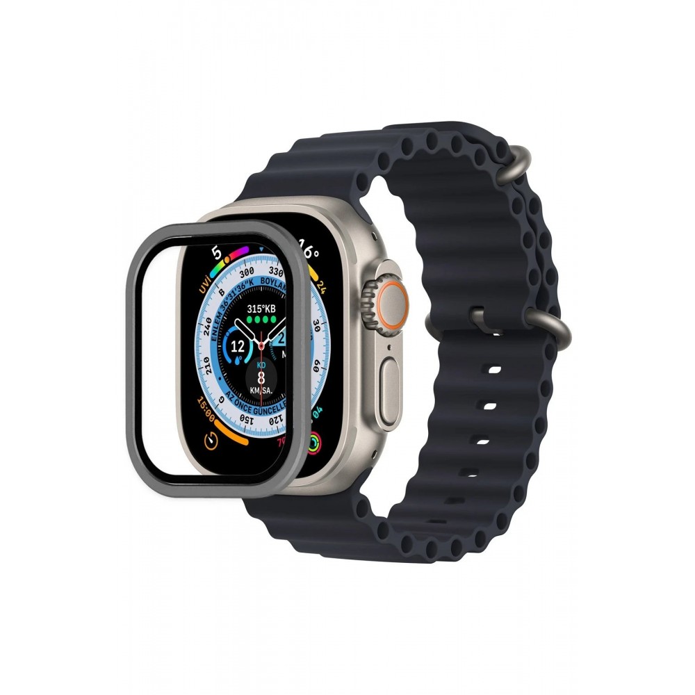 Apple Watch Ultra 49mm Alüminyum Kasa Cam Ekran Koruyucu - Gri-(5796)