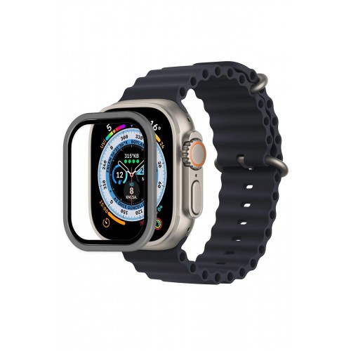 Apple Watch Ultra 49mm Alüminyum Kasa Cam Ekran Koruyucu - Gri-(5796)