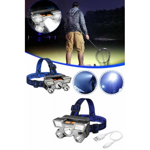 5 LED Far Şarj Edilebilir Güçlü Kafa Lambası Kamp Lambası 4 Modlu 5 LED Far Şarj Edilebilir Güçlü Kafa Lambası Kamp Lambası 4 Modlu