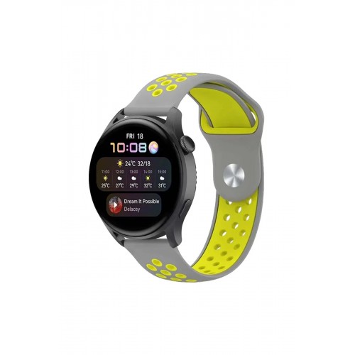 Watch 20mm Spor Delikli Kordon - Gri-Yeşil-(5796)