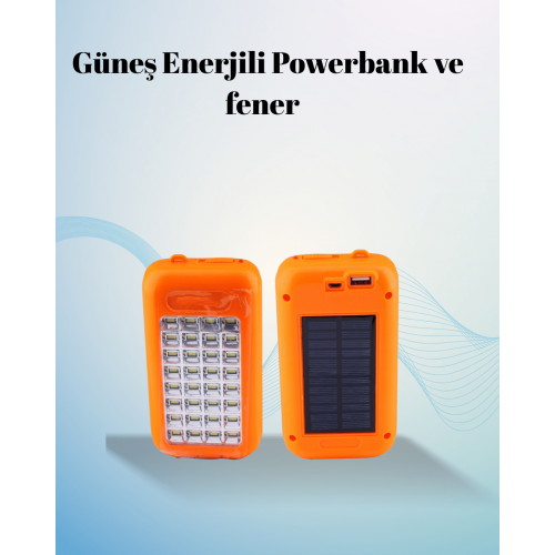 Gold Silver Güneş Enerjili Powerbank Işıldak – 10000 mAh 32 LED Çift USB Su Geçirmez
