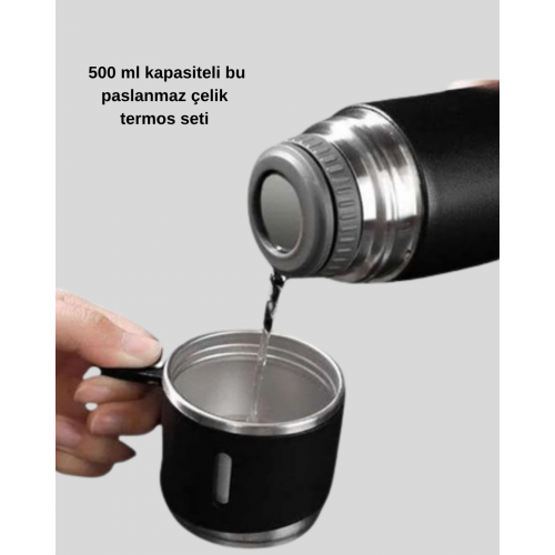 Paslanmaz Çelik 500 ml Termos Seti – 8 Saat Isı Koruma Vakumlu Sızdırmaz ve Taşınabilir