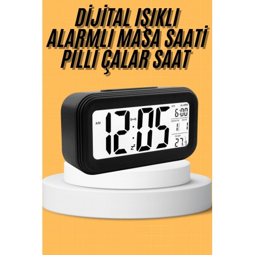 Dijital Masa Saati Takvim Çalar Saat Alarmlı Işıklı Led Ekran Pilli