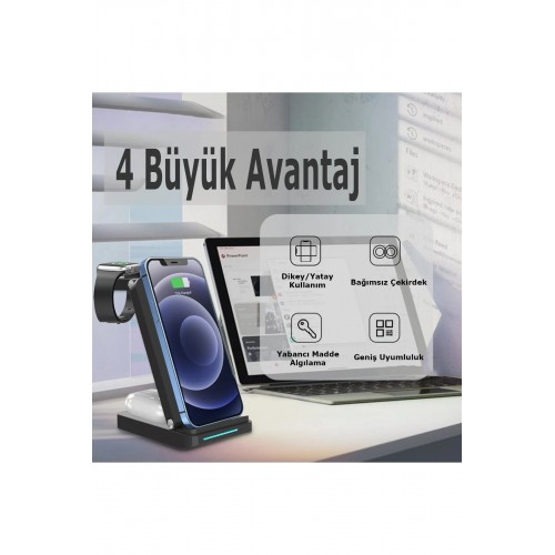 S90 4in1 Kablosuz Şarj Masaüstü Set - Siyah-(5796)