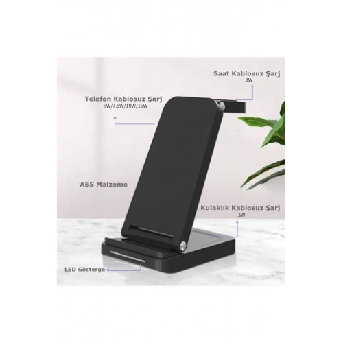 S90 4in1 Kablosuz Şarj Masaüstü Set - Siyah-(5796)