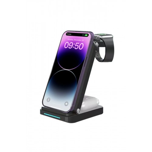 S90 4in1 Kablosuz Şarj Masaüstü Set - Siyah-(5796)