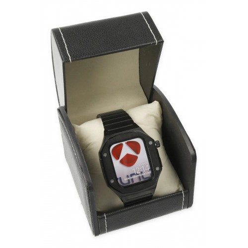 Apple Watch 45mm KR409 Metal Kordon - Siyah-(5796)