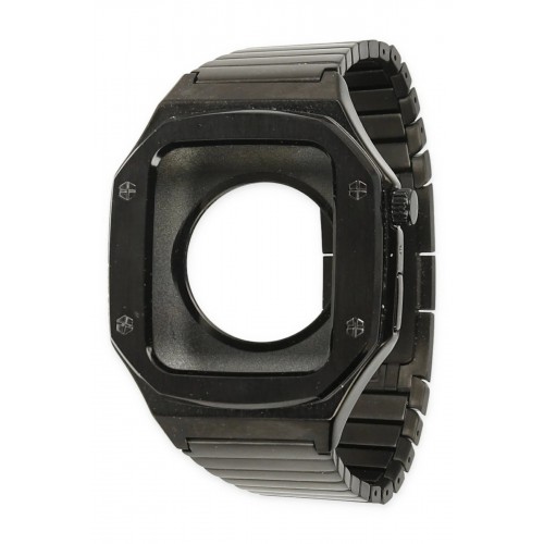 Apple Watch 45mm KR409 Metal Kordon - Siyah-(5796)