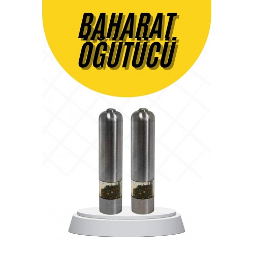 Baharat Öğütücü Paslanmaz Ayarlanabilir Otomatik Pilli Işıklı Tuz & Karabiber