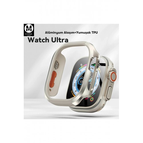 Apple Watch Ultra 49mm MO-WT3 Alüminyum Camlı Kasa Ekran Koruyucu - Gold-(5796) Apple Watch Ultra 49mm MO-WT3 Alüminyum Camlı Kasa Ekran Koruyucu - Gold-(5796)