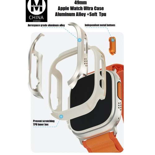 Apple Watch Ultra 49mm MO-WT3 Alüminyum Camlı Kasa Ekran Koruyucu - Gold-(5796) Apple Watch Ultra 49mm MO-WT3 Alüminyum Camlı Kasa Ekran Koruyucu - Gold-(5796)