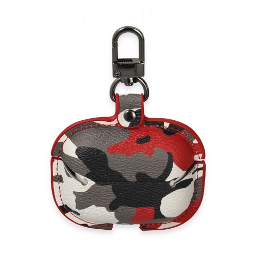 Airpods 3 (3.nesil) Çanta Kamuflaj Deri Kılıf - Kırmızı-(5796)