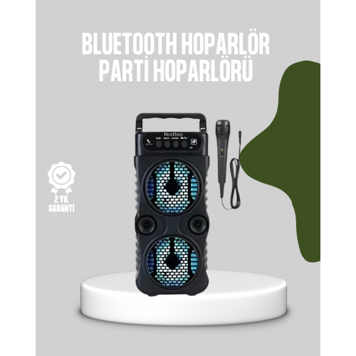 Bluetooth Bağlantılı LED Işıklı Taşınabilir Hoparlör – 1200 mAh Şarjlı FM Radyolu