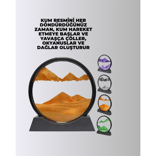 Rahatlatıcı Kum Sanatı – Yuvarlak Cam Çerçeveli Hareketli Kum Resmi Ofis ve Ev İçin Etkileşimli Masaüstü Süs