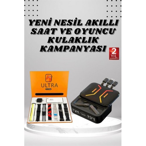 Powerbank Kulaklık ve 7 Kordonlu Akıllı Saat Çoklu Şarj Girişi Bluetooth Bağlantılı