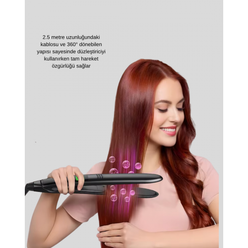 Dijital Ekranlı Isı Ayarlı Saç Düzleştirici –  Titanyum Plaka Seyahat Dostu Tasarım