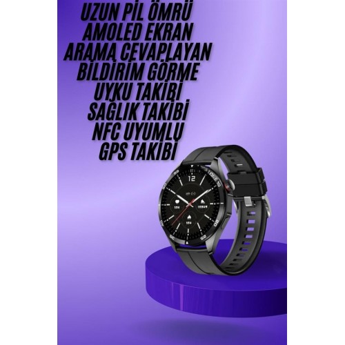 Amoled Ekran 3 Kordonlu Akıllı Saat 5.0 Bluetooth Bağlantılı Android ve İOS Uyumlu