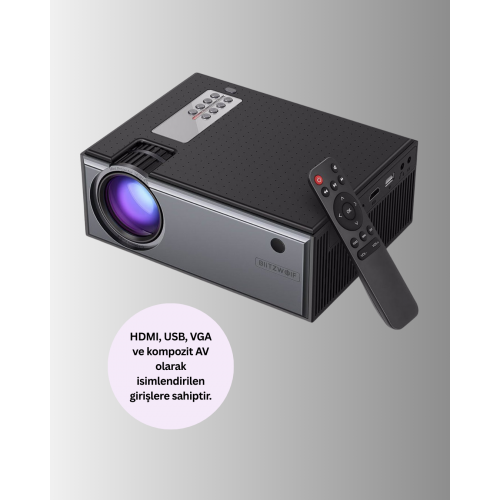 Full HD Destekli Taşınabilir Projeksiyon Cihazı – HDMI USB VGA Girişli Uzaktan Kumandalı