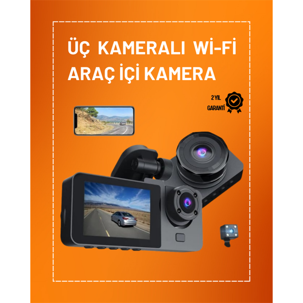 Full HD Çözünürlüklü Üç Kameralı Araç İçi Kamera – Park ve Sürüş Güvenliği