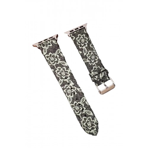 Apple Watch 38mm Creeper Desenli Kordon - Siyah-(5796)