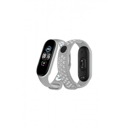 Xiaomi Mi Band 4 Spor Delikli Kordon - Gri-Beyaz-(5796)
