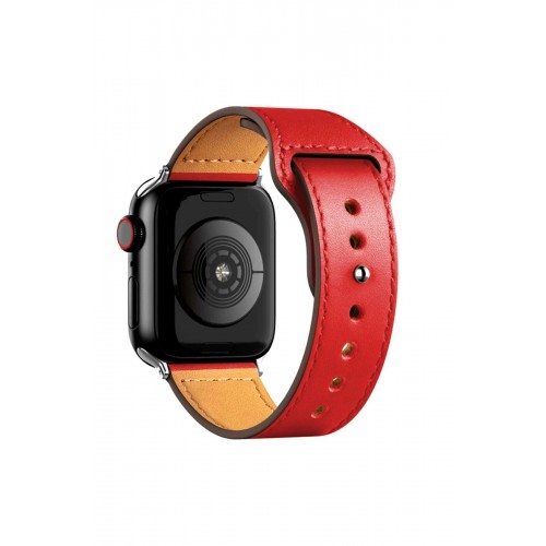Apple Watch 38mm KR415 Luaz Deri Kordon - Kırmızı-(5796)