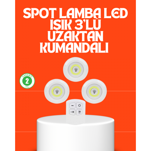 Kablosuz 3 Lü Spot Led Lamba Seti Uzaktan Kumandalı Enerji Tasarruflu Aydınlatma