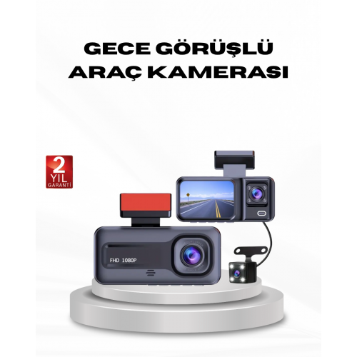 Full HD Üç Kameralı Araç Kamerası G-Sensörlü ve Gece Görüşlü