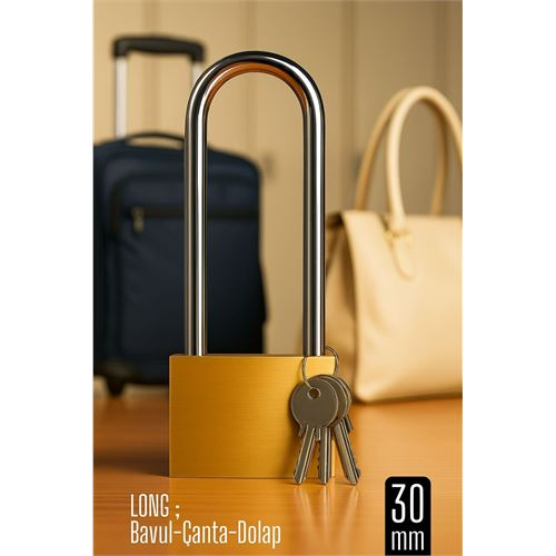 Long 30 mm Uzun Kelepçeli Bavul ve Çanta Asma Kilidi – 3 Anahtarlı Dolap ve Seyahat İçin Güvenli