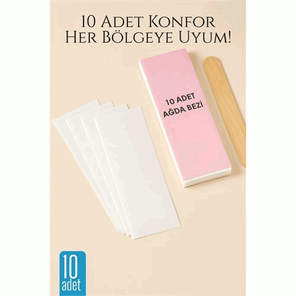 HSNET 10’lu Ağda Bezi Seti + Spatula | Her Bölgeye Uyumlu | Evde Pratik Tüy Alma İçin