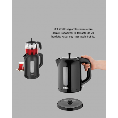 Sinbo Elektrikli Çay Makinesi 1.7 L Su Isıtıcı ve Cam Demlikli Güvenli Kullanım Sinbo Elektrikli Çay Makinesi 1.7 L Su Isıtıcı ve Cam Demlikli Güvenli Kullanım