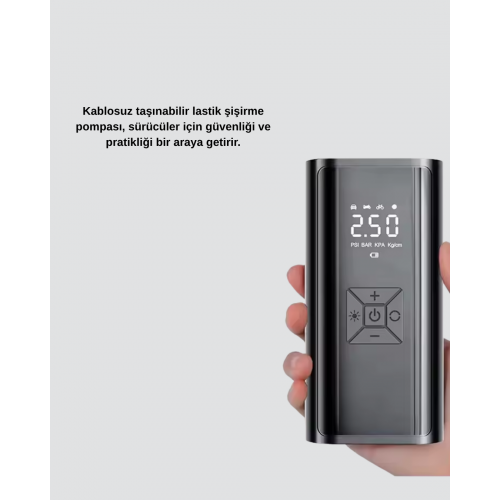 Taşınabilir 80W Kablosuz Lastik Şişirme Pompası Dijital Ekranlı