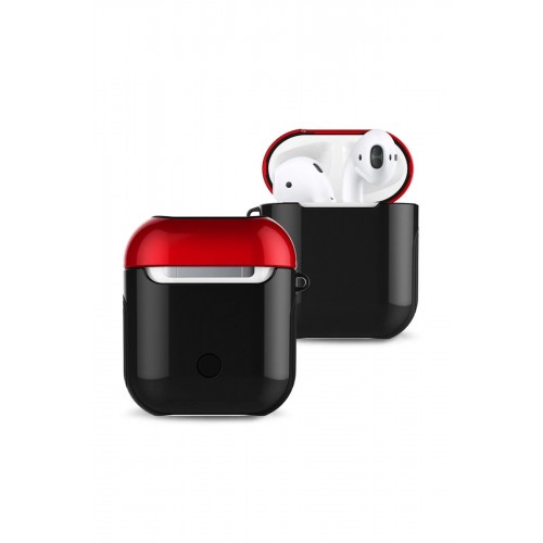 Airpods 2 (2.nesil) 3in1 Kılıf - Siyah-Kırmızı-(5796)