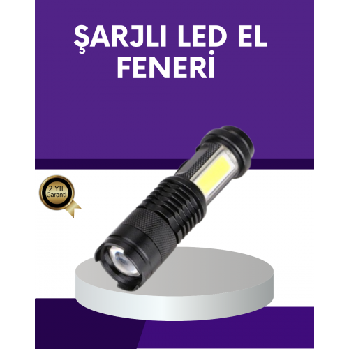Şarjlı Mini LED El Feneri 2000 Lümen Su Geçirmez