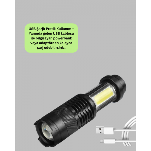 Şarjlı Mini LED El Feneri 2000 Lümen Su Geçirmez Şarjlı Mini LED El Feneri 2000 Lümen Su Geçirmez