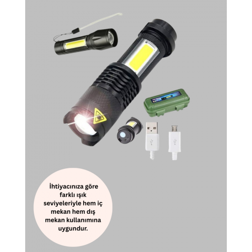 Şarjlı Mini LED El Feneri 2000 Lümen Su Geçirmez Şarjlı Mini LED El Feneri 2000 Lümen Su Geçirmez